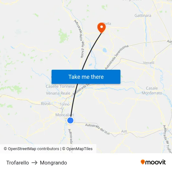 Trofarello to Mongrando map