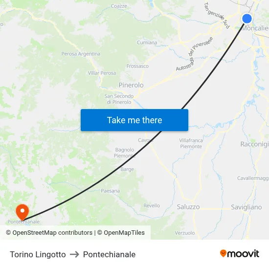 Turin Lingotto to Pontechianale map