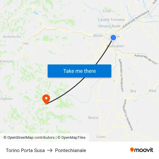 Turin Porta Susa to Pontechianale map