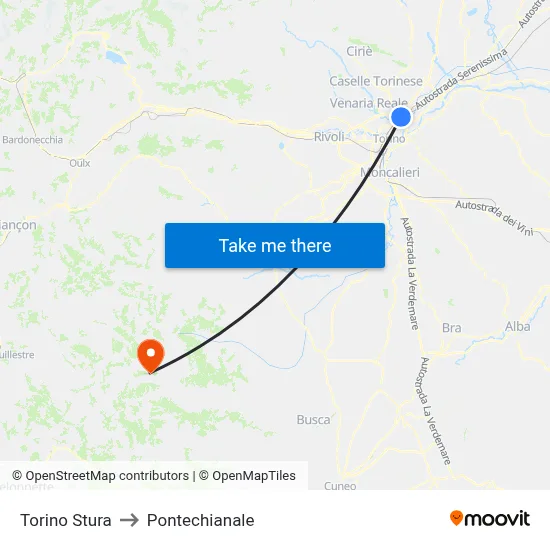 Turin Stura to Pontechianale map