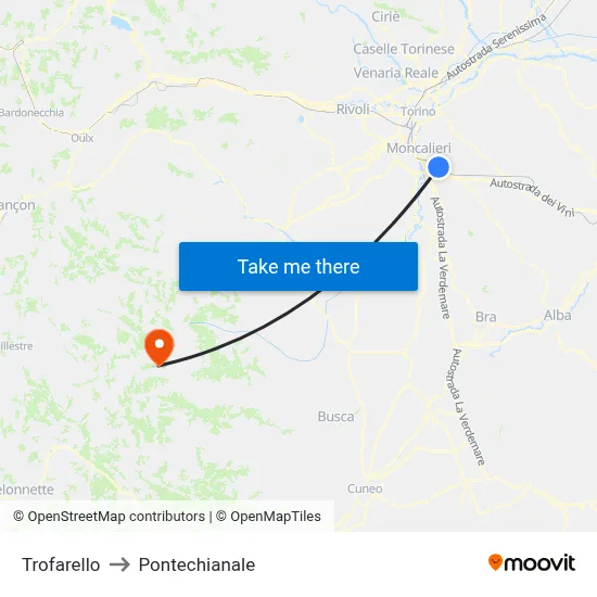 Trofarello to Pontechianale map