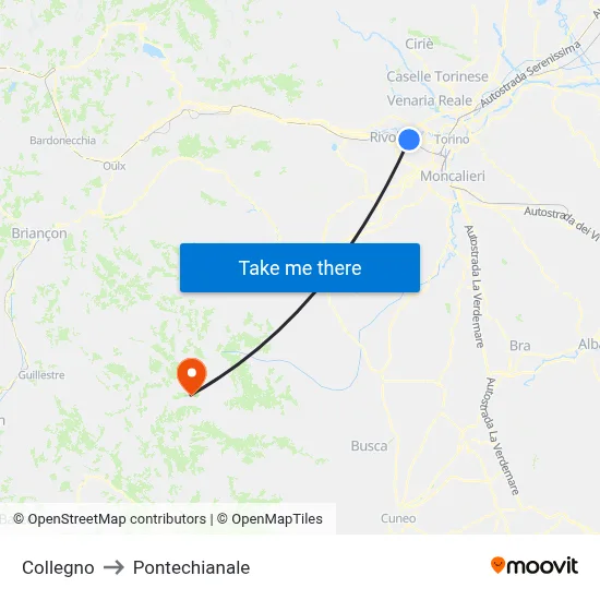 Collegno to Pontechianale map