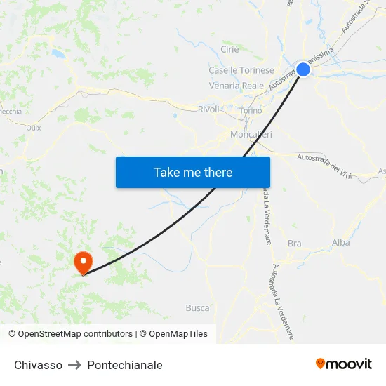 Chivasso to Pontechianale map
