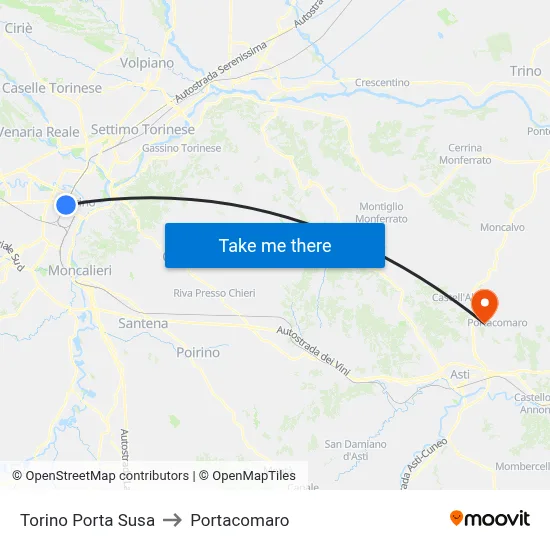 Turin Porta Susa to Portacomaro map