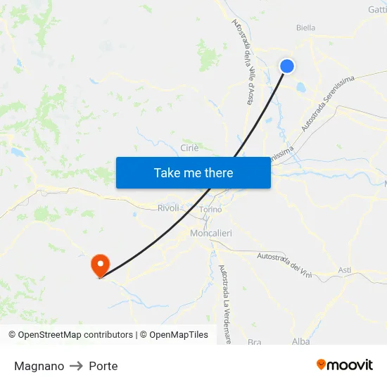 Magnano to Porte map