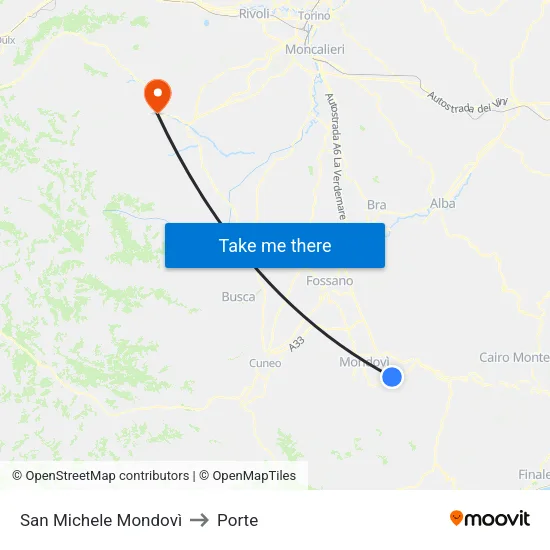 San Michele Mondovì to Porte map