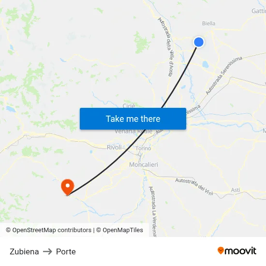 Zubiena to Porte map