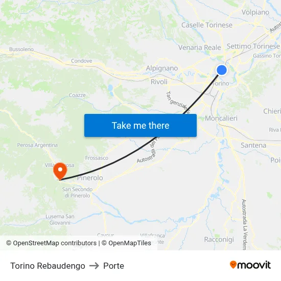 Turin Rebaudengo to Porte map