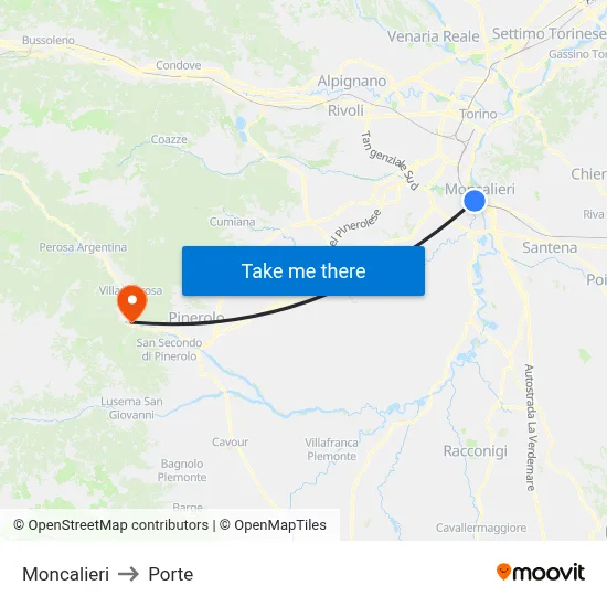 Moncalieri to Porte map