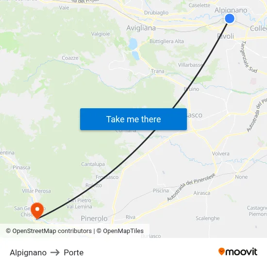 Alpignano to Porte map