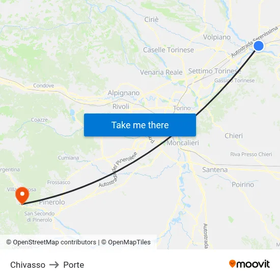 Chivasso to Porte map