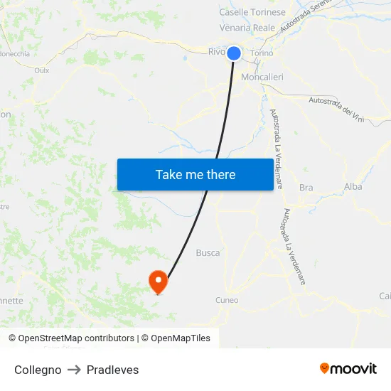 Collegno to Pradleves map