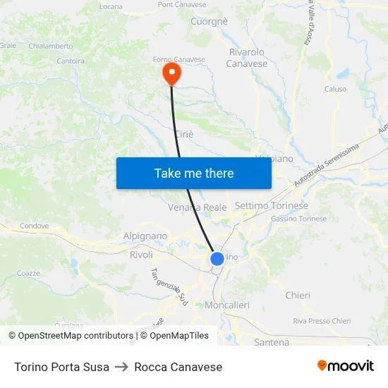 Turin Porta Susa to Rocca Canavese map