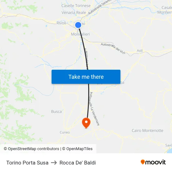Turin Porta Susa to Rocca De' Baldi map