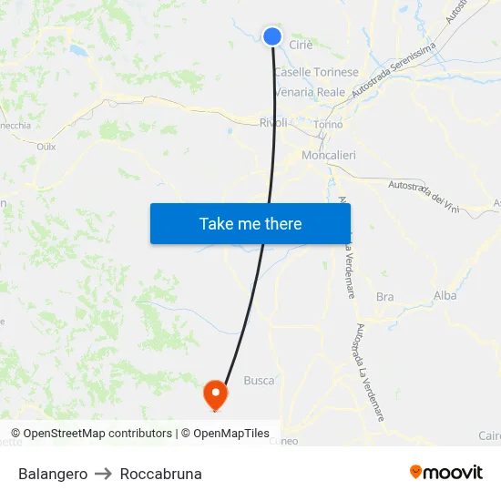 Balangero to Roccabruna map