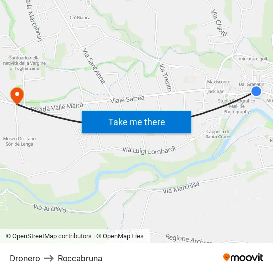 Dronero to Roccabruna map