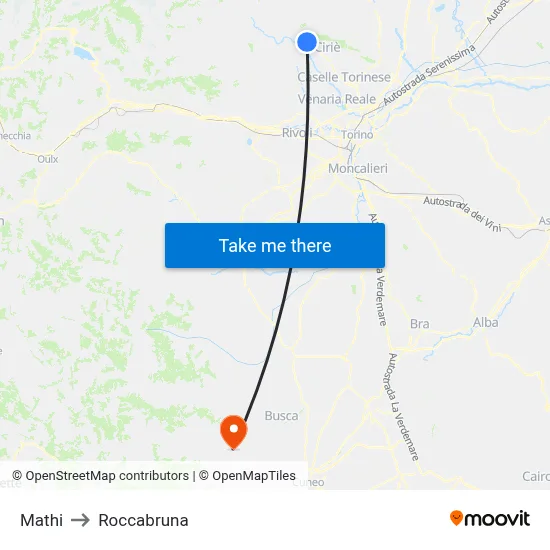 Mathi to Roccabruna map