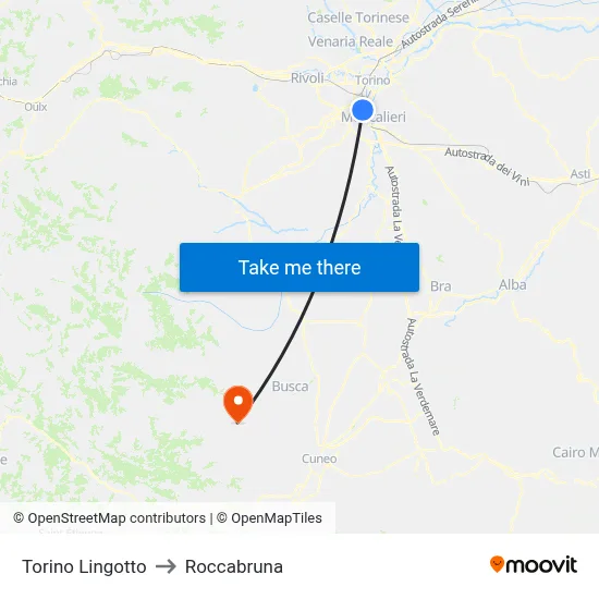 Turin Lingotto to Roccabruna map