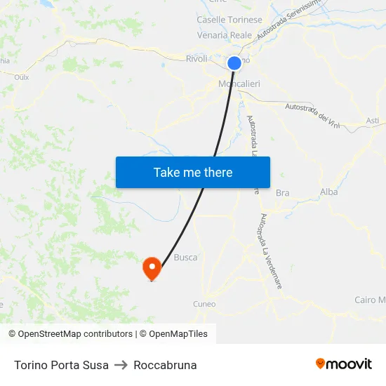 Turin Porta Susa to Roccabruna map