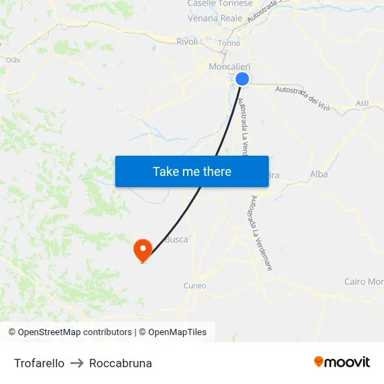Trofarello to Roccabruna map