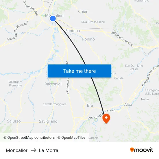 Moncalieri to La Morra map