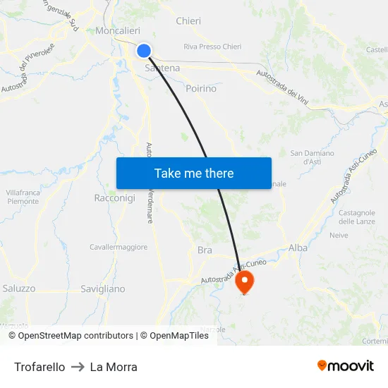 Trofarello to La Morra map