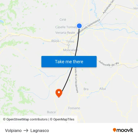 Volpiano to Lagnasco map