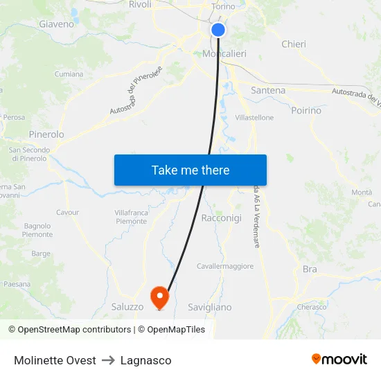 Molinette Ovest to Lagnasco map