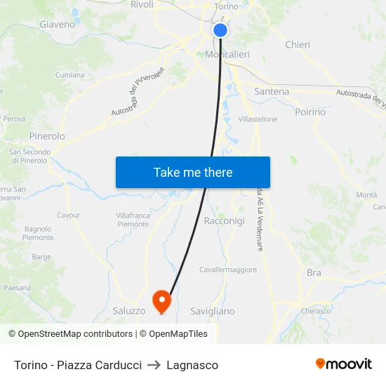 Torino - Piazza Carducci to Lagnasco map
