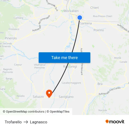 Trofarello to Lagnasco map