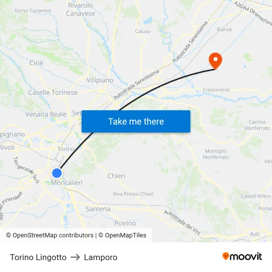 Turin Lingotto to Lamporo map