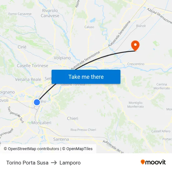 Turin Porta Susa to Lamporo map