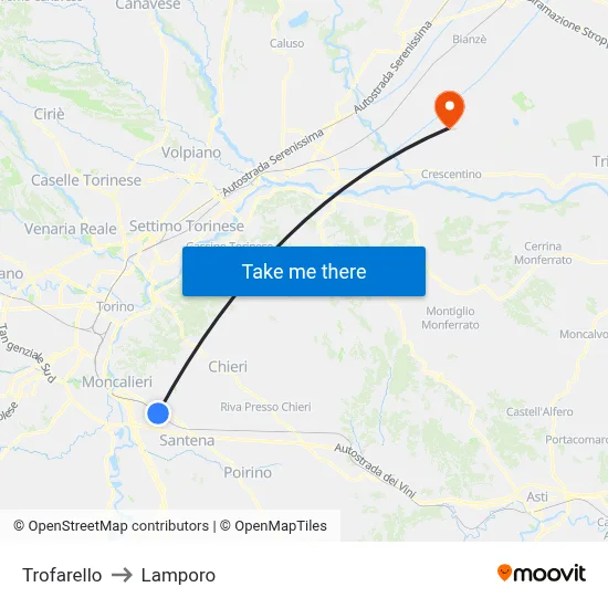 Trofarello to Lamporo map