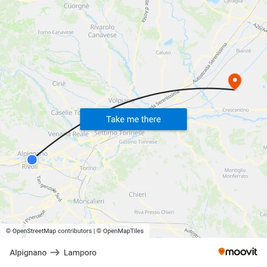 Alpignano to Lamporo map