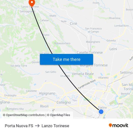 Porta Nuova FS to Lanzo Torinese map