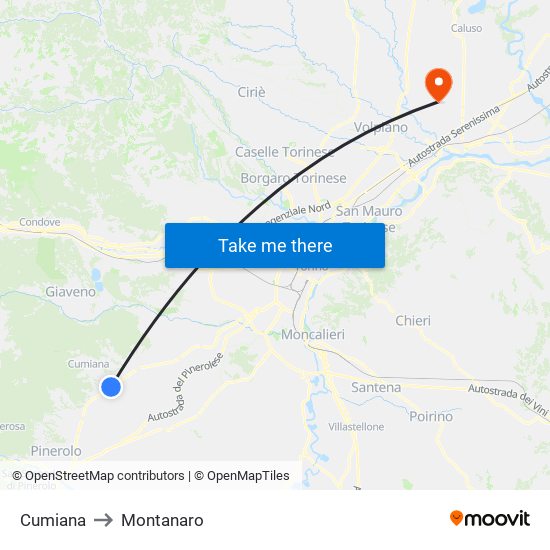 Cumiana to Montanaro map