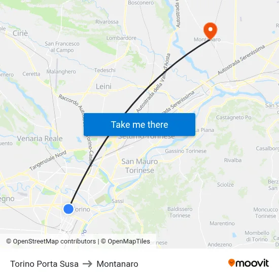Turin Porta Susa to Montanaro map