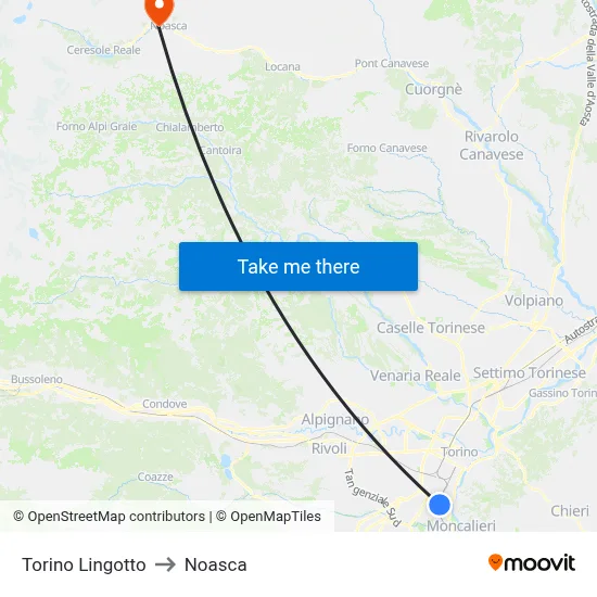 Turin Lingotto to Noasca map