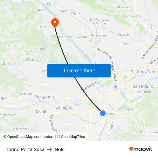 Turin Porta Susa to Nole map