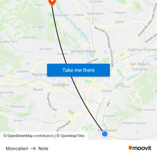 Moncalieri to Nole map
