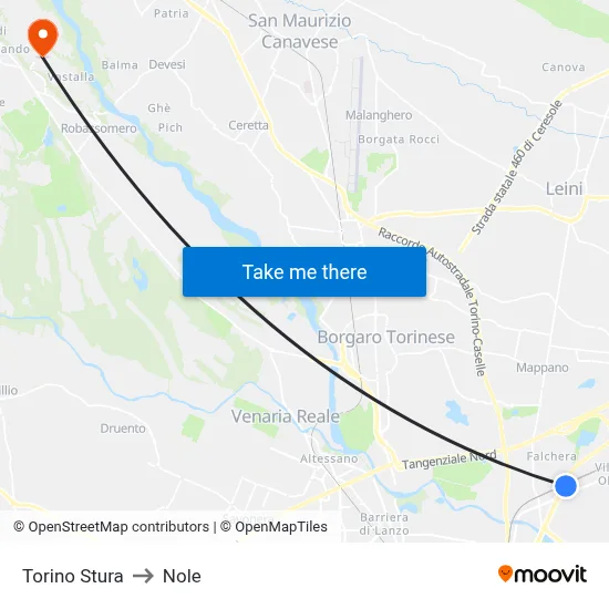 Turin Stura to Nole map