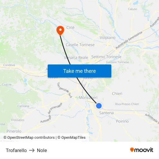 Trofarello to Nole map