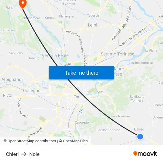 Chieri to Nole map
