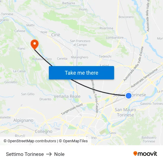 Settimo Torinese to Nole map