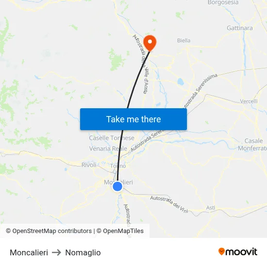 Moncalieri to Nomaglio map