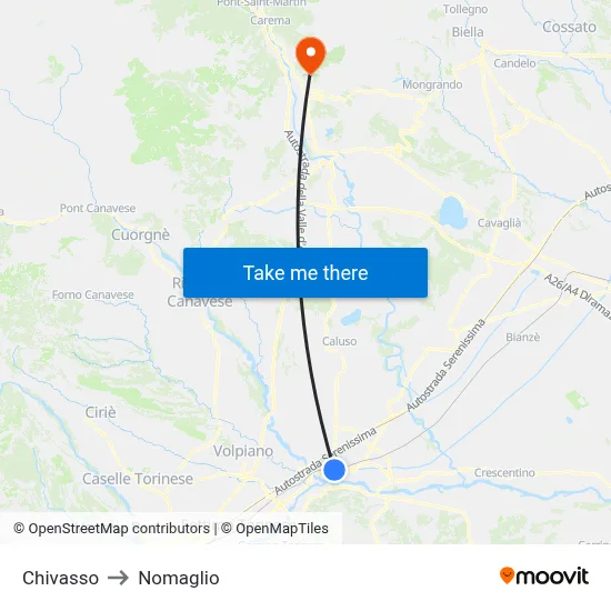 Chivasso to Nomaglio map
