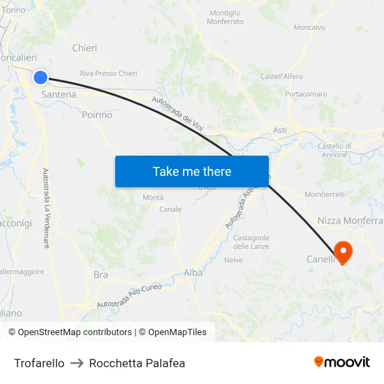 Trofarello to Rocchetta Palafea map