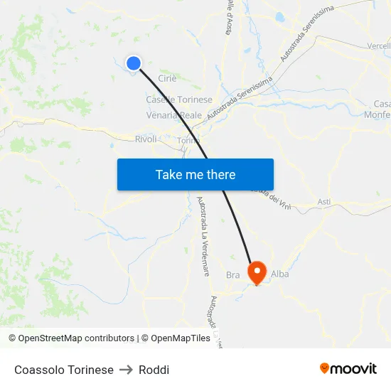 Coassolo Torinese to Roddi map