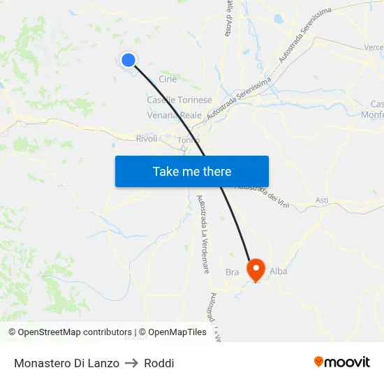 Monastero Di Lanzo to Roddi map
