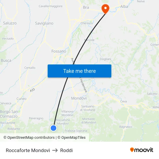 Roccaforte Mondovì to Roddi map